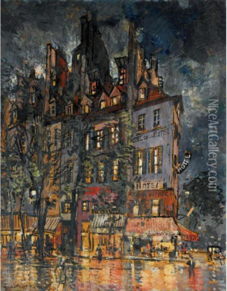 Parisian Street Corner At Night Oil Painting - Konstantin Alexeievitch Korovin