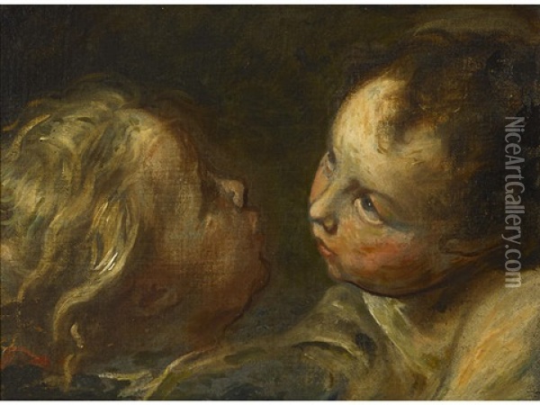 A Study Of Two Cherubs Oil Painting - Luca Cambiaso