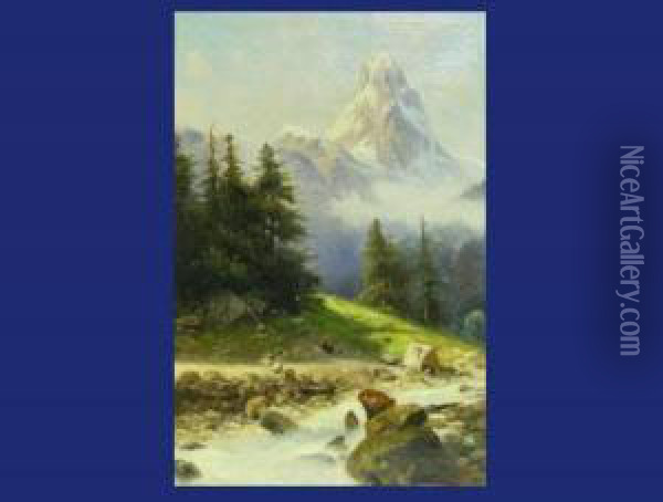 Berglandschaft Mit Fluss Oil Painting - Franz Demel