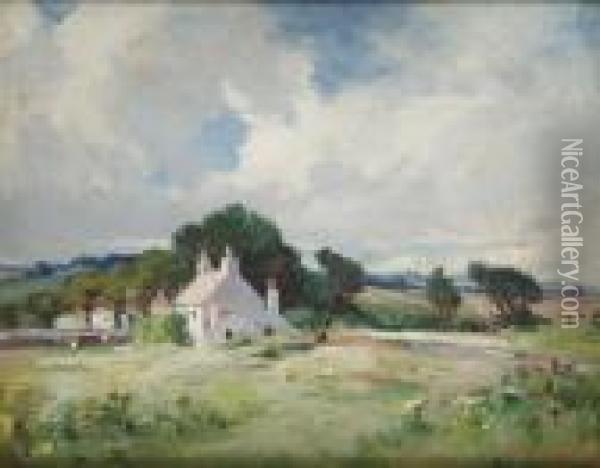 Cottage In A Country Landscape Oil Painting - Edward Hartley Mooney
