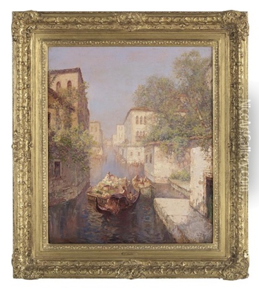 Venetian Canal Scene Oil Painting - Carl Mueller