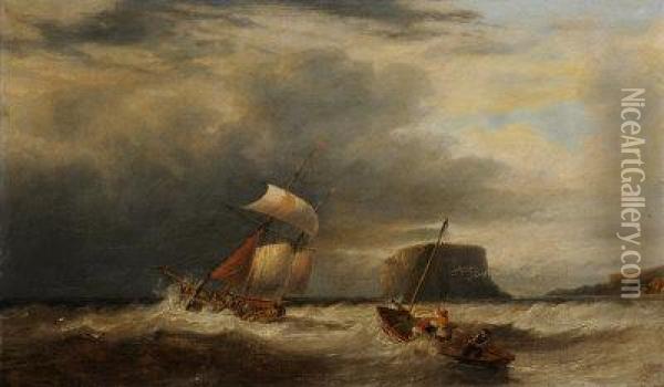 Shipping In A Stiff Breeze. Oil Painting - John Wilson Carmichael