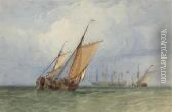 Shipping At Sea In A Light Breeze Oil Painting - John Sell Cotman