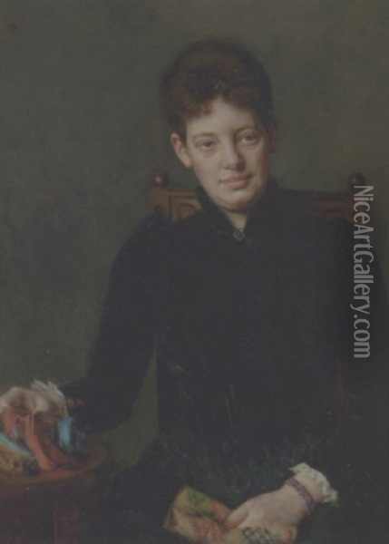Portraet Af En Siddende Dame Ved Sytojet Oil Painting - Elisabeth Moeller Wandel