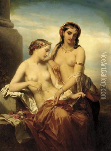 Two Oriental Ladies Oil Painting - Nicaise de Keyser