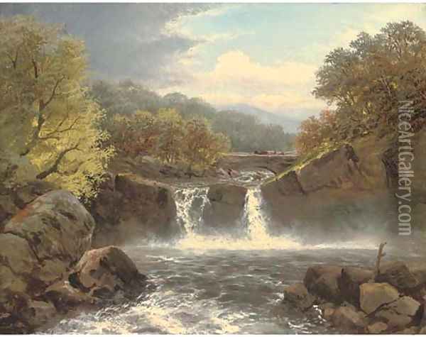 A fall on the Wharfe, Yorkshire Oil Painting - Charles Henry Passey