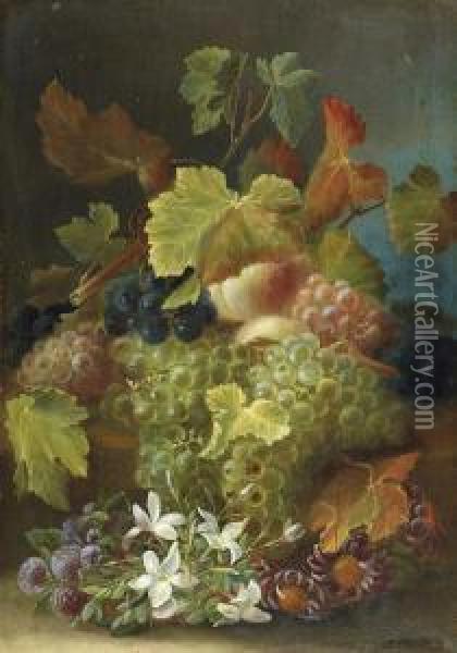Stillleben Mit Weintrauben Und Blumen Oil Painting - August Wilhelm Sievert