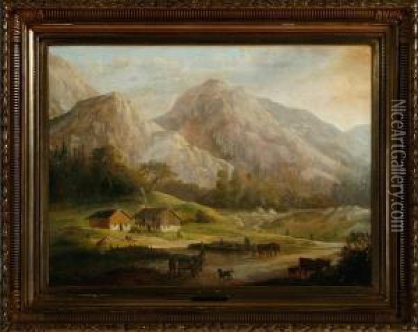 A Southern European Mountain Landscape Oil Painting - Christian David Gebauer