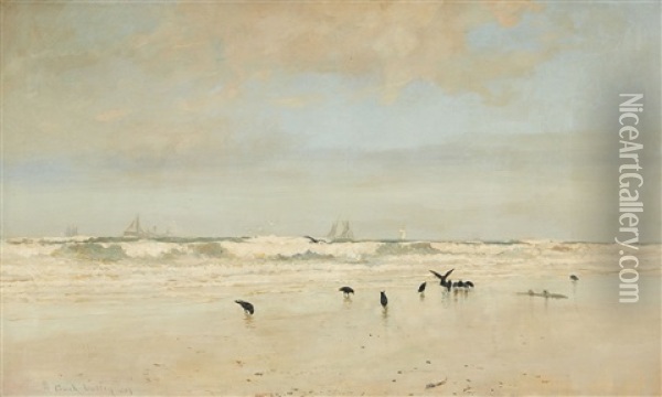 Crows On A Beach Oil Painting - Frank Walton