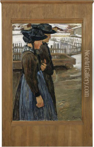 Deux Valaisannes Au Paysage D'hiver Oil Painting - Ernest Bieler
