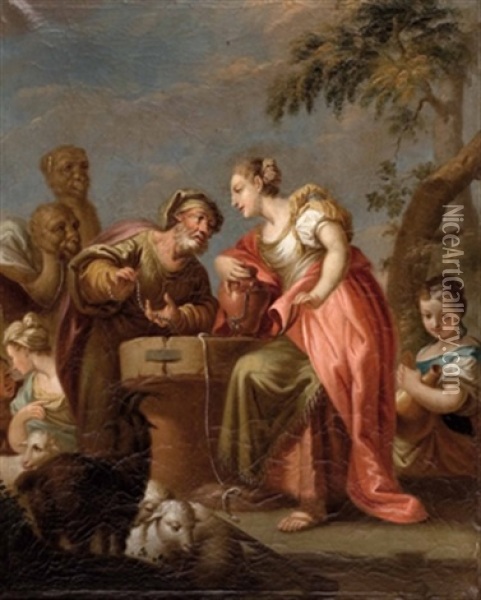 Eleazar, Der Knecht Abrahahms, Und Rebekka Am Brunnen Oil Painting - Francesco Sebald Unterberger