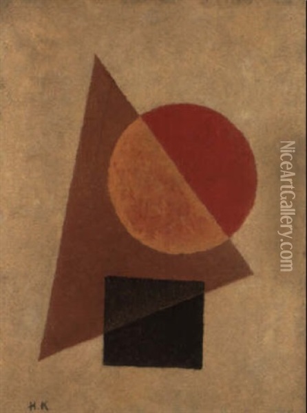 Composition With A Transparent Brown Triangle Oil Painting - Ivan Vasilievich Klyun