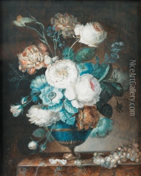 Bouquets De Fleurs Dans Un Vase Sur Un Entablement De Marbre (pair) Oil Painting - Jean Louis Prevost
