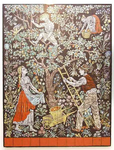 Picking Apples 1952 Oil Painting - Mihaly Kovacs