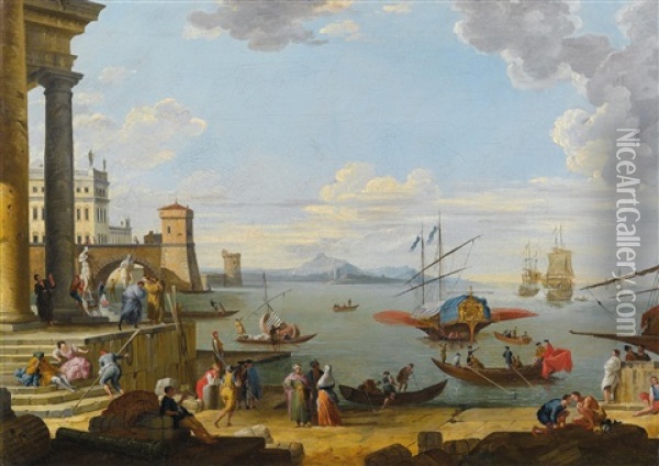 View Of A Seaport Oil Painting - Giovanni Paolo Panini
