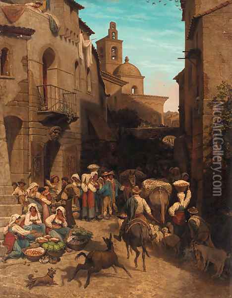 A busy continental market Oil Painting - Italian School