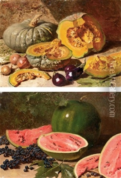 Nature Morte Con Frutta E Verdura (pair) Oil Painting - Riccardo Pellegrini
