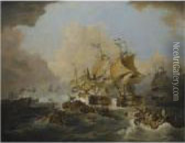 The Battle Off Ushant Oil Painting - Loutherbourg, Philippe de