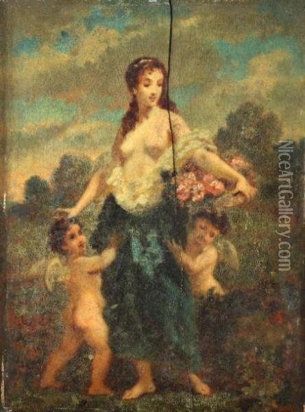 Femme Et Enfants Oil Painting - Narcisse Virgilio Diaz De La Pena