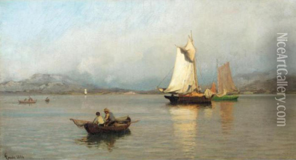Fiskebater Ved Kysten (fishing Boats Off The Coast) Oil Painting - Hans Fredrik Gude