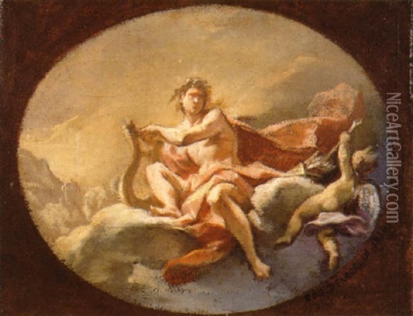 Apollon Appuye Sur La Lyre Et L'amour Derobant Une Fleche Oil Painting - Carlo Innocenzo Carlone