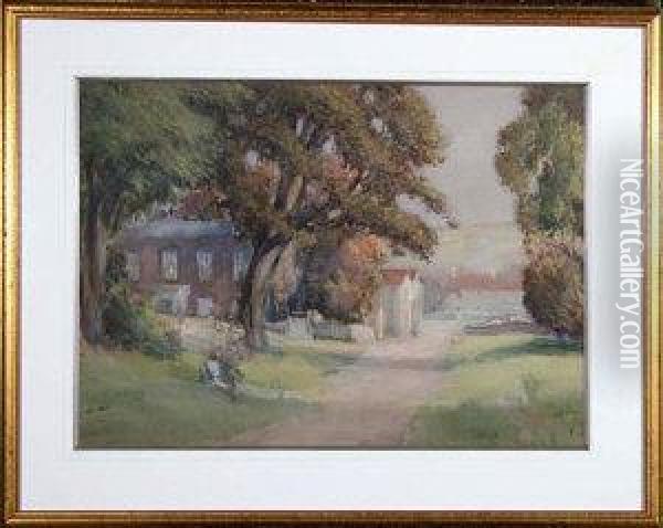 A Yorkshire Village With Figures Oil Painting - Sunderland Rollinson