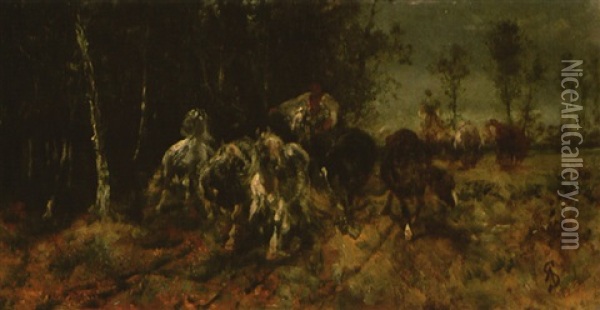 Wallachen Am Walde (oil Sketch) Oil Painting - Adolf Schreyer