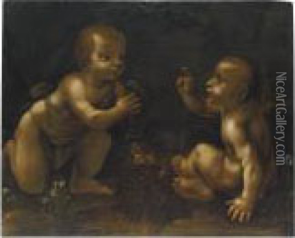 The Meeting Of Christ And The Infant Saint John The Baptist Oil Painting - Leonardo Da Vinci