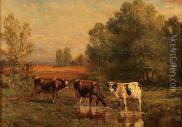 In The Afternoon Sunshine (pastoral Scene With Cows) Oil Painting - Thomas Bigelow Craig