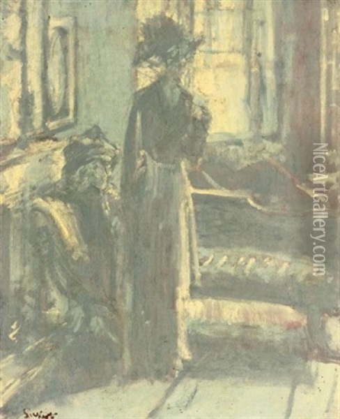 Two Ladies In An Interior Oil Painting - Walter Sickert