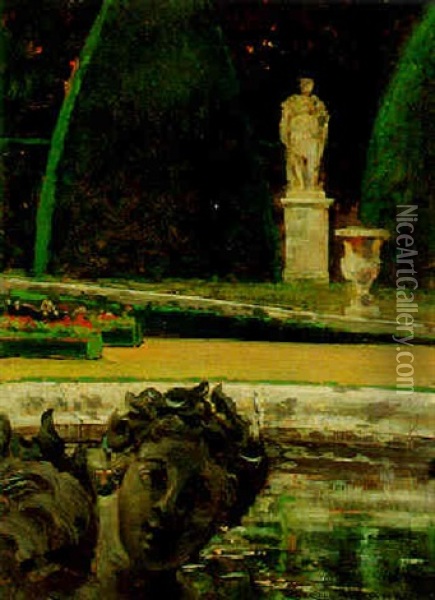 Statues In The Fountain Oil Painting - James Carroll Beckwith