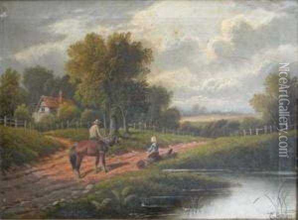 Two Figures On A Country Road Oil Painting - Etty Horton