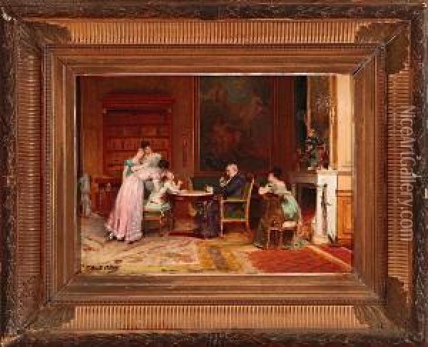 Interior Decimononico Oil Painting - Louis Emile Adan
