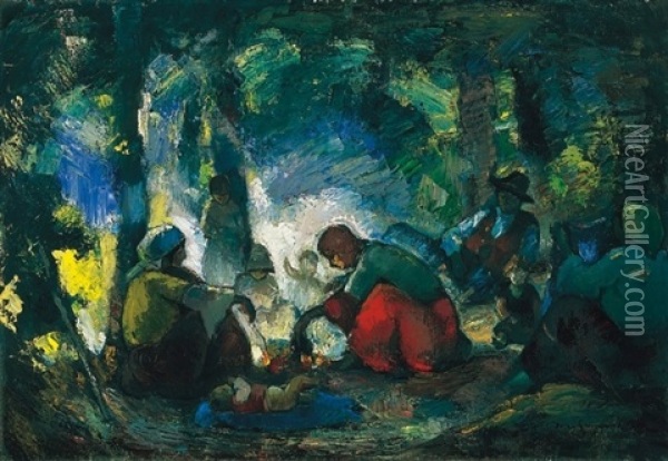 Csalad Tuz Korul Oil Painting - Bela Ivanyi Gruenwald
