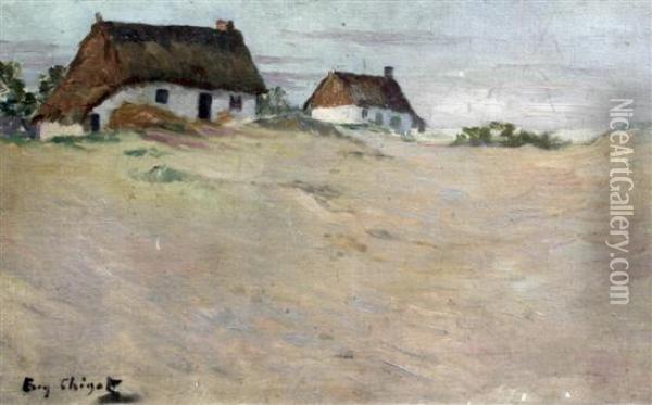Cottages Beside Sand Dunes Oil Painting - Eugene Chigot