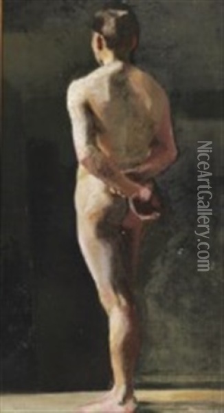 Back Turned Male Model Oil Painting - Marie Kroyer
