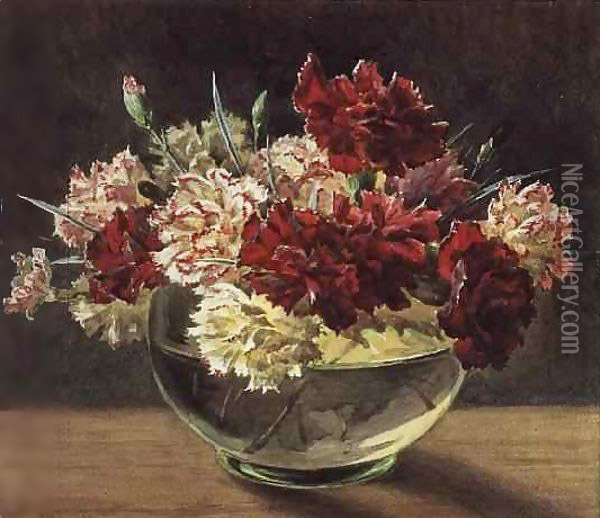 A Bowl of Carnations Oil Painting - Helen Cordelia Coleman Angell