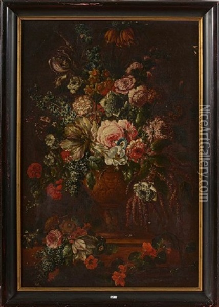 Vase De Fleurs Sur Un Entablement Oil Painting - Pieter Casteels III