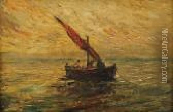 Barque De Peche Oil Painting - Adolphe Joseph Th. Monticelli