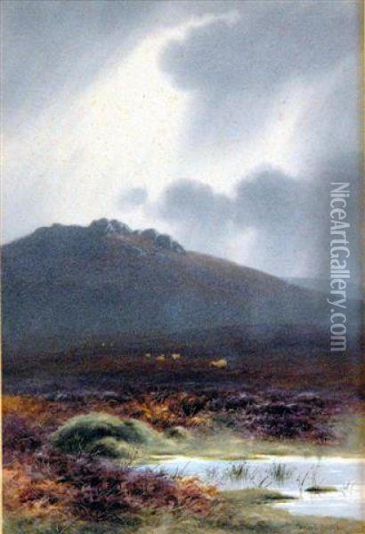 Watercolour, View Oftrowlsworthy, Dartmoor, Signed Oil Painting - Charles Edward Ii Brittan