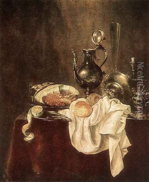 Ham and Silverware 1649 Oil Painting - Willem Claesz. Heda
