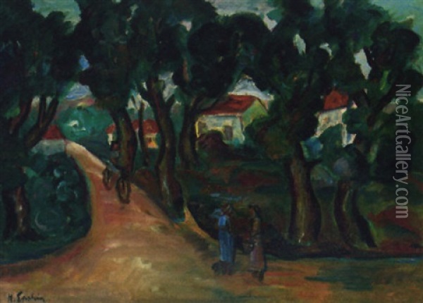 Figures On A Path In A Wooded Landscape Oil Painting - Henri Epstein