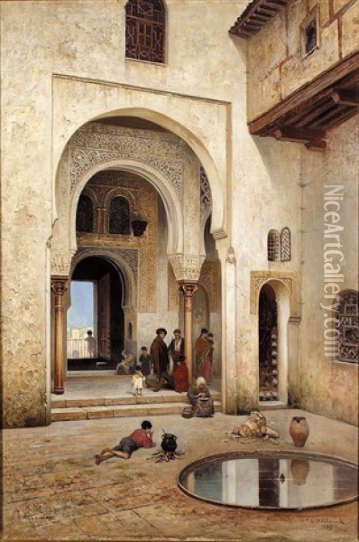 A Courtyard In Alhambra Oil Painting - Frans Wilhelm Odelmark