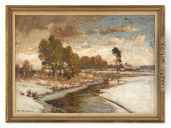 Winter Landscape Oil Painting - Michael Gorstkin-Wywiorski