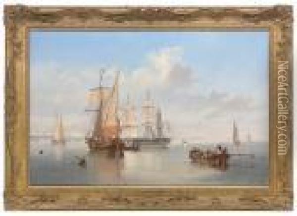 Shipping In A Flat Calm Off The Dutch Coast Oil Painting - John Wilson Carmichael