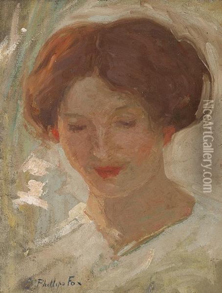Mrs David Fox (nee Ethel Stephens)(head Study For Woman In White: The Arbour) Oil Painting - Emanuel Phillips Fox