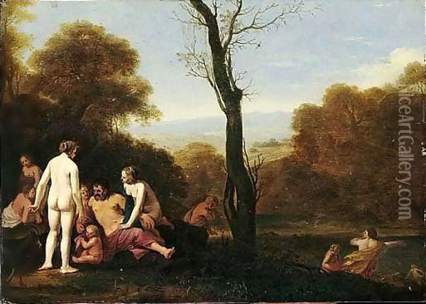 A Pastoral Landscape With Nymphs And Other Figures Resting Beside A River Oil Painting - Cornelis Van Poelenburgh