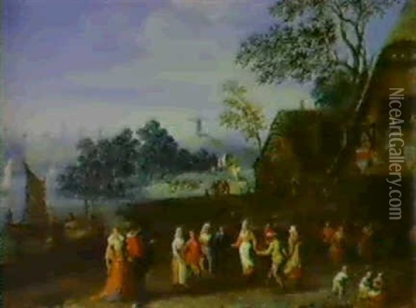 Bauernfest Vor Einem Wirtshaus Oil Painting - Joseph van Bredael