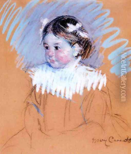 Bust Of Ellen Wiith Bows In Her Hair Oil Painting - Mary Cassatt