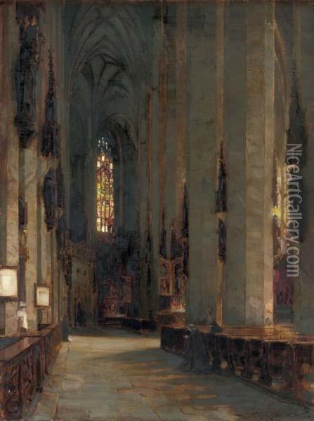 A Church Interior Oil Painting - Rudolf Huthsteiner